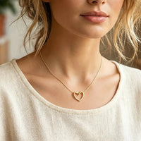 Anti Tarnish Stainless Steel Gold Plated Hollow-out Peach Heart Pendant Necklace