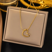 Anti Tarnish Stainless Steel Gold Plated Hollow-out Peach Heart Pendant Necklace