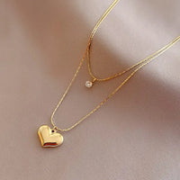 Anti Tarnish Gold Plated Stainless Steel Double Layer Love Pendant Necklace