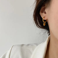 304 Stainless Steel 18K Gold-Plated Heart Drop Hoop Earrings