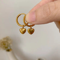 304 Stainless Steel 18K Gold-Plated Heart Drop Hoop Earrings