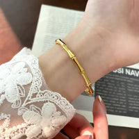 Stainless Steel 18K Gold Plated Luxury Bamboo Snap Bracelet