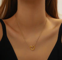 Anti Tarnish Stainless Steel Gold Plated Hollow-out Peach Heart Pendant Necklace