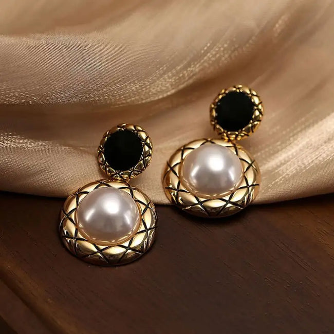 Antique Gold Pearl Drop Earrings For Women