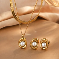 Aurora – Pearl Accent Necklace & Stud Earrings Set