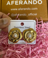 Aurora Statement Pearl Stud Earrings – 18K Gold Plated Titanium Steel