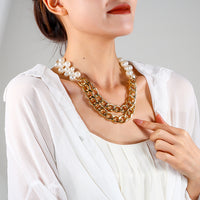 Beautiful Gold Plated Multi Layered Chain Pearl necklace