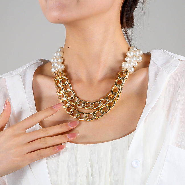 Beautiful Gold Plated Multi Layered Chain Pearl necklace