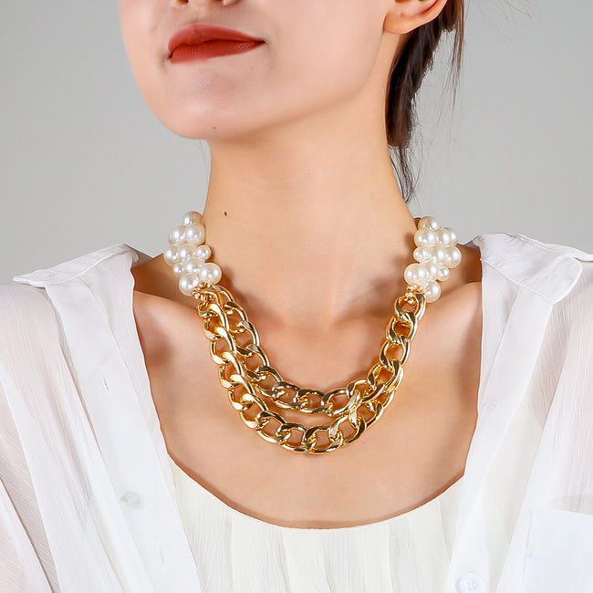 Beautiful Gold Plated Multi Layered Chain Pearl necklace