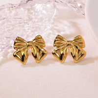 Anti-Tarnish 18K Gold Plated Bella Gold Bow Stud Earrings For Women
