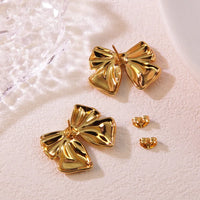 Anti-Tarnish 18K Gold Plated Bella Gold Bow Stud Earrings For Women