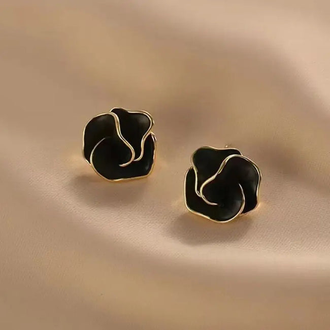 Black Camellia Stud Earrings