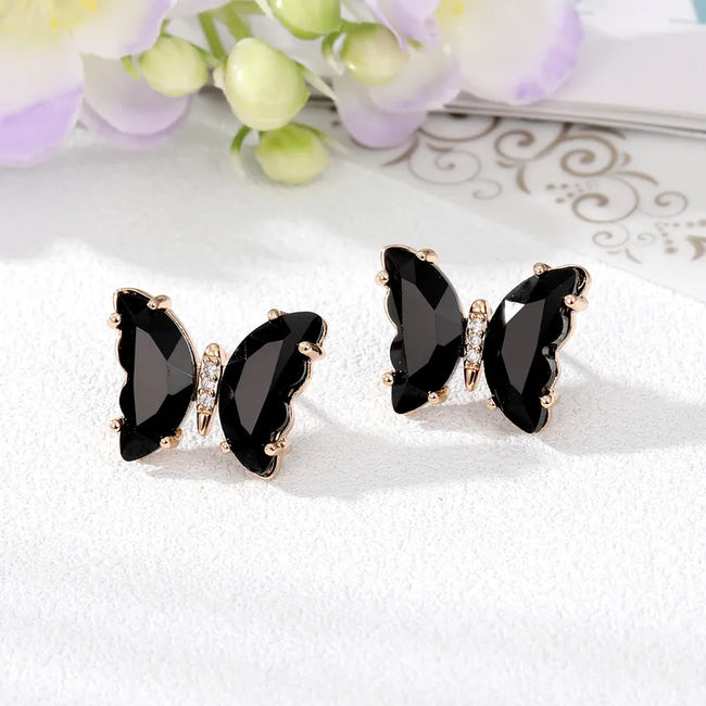Black Color Butterfly Style Inlaid Crystal Stud Earrings