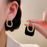 Black Color Geometric Retro Square Hollow Studs Earrings