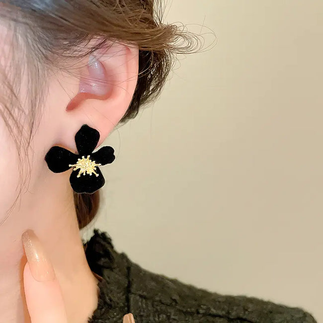 Black Flower Petal Stud Earring