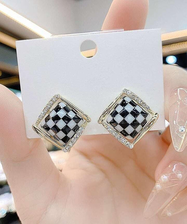 Black and White Square Stud Earring For Women