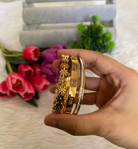 Bloom & Diamonds Bangle Bracelet Stack — Anti-Tarnish 18K Gold Plated Bracelet Set of 3