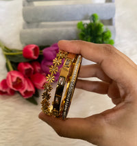 Bloom & Diamonds Bangle Bracelet Stack — Anti-Tarnish 18K Gold Plated Bracelet Set of 3