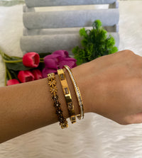 Bloom & Diamonds Bangle Bracelet Stack — Anti-Tarnish 18K Gold Plated Bracelet Set of 3
