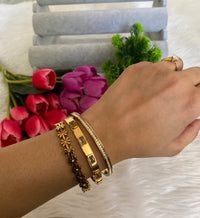 Bloom & Diamonds Bangle Bracelet Stack — Anti-Tarnish 18K Gold Plated Bracelet Set of 3