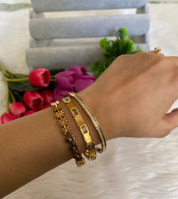 Bloom & Diamonds Bangle Bracelet Stack — Anti-Tarnish 18K Gold Plated Bracelet Set of 3