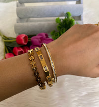 Bloom & Diamonds Bangle Bracelet Stack — Anti-Tarnish 18K Gold Plated Bracelet Set of 3