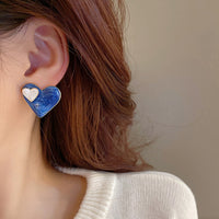 Blue Color Heart Shape Alloy Enamel Plating Stud Earring