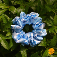 Blue Flower Print Premium Quality Satin Scrunchie