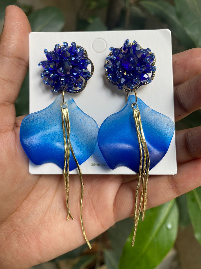 Blue Petal Long Chain Earring