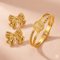 Bow & Butterfly Gold Set — Anti-Tarnish Earrings + Bracelet Combo