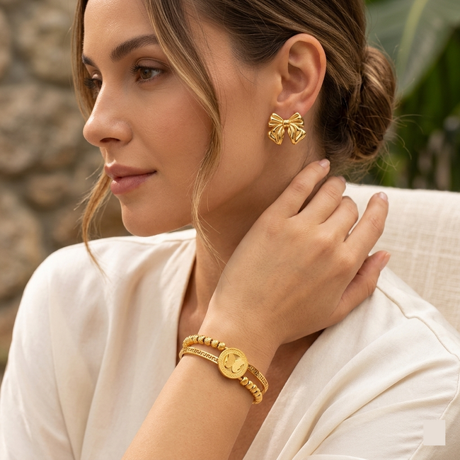 Bow & Butterfly Gold Set — Anti-Tarnish Earrings + Bracelet Combo
