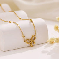 Stainless Steel 18K Gold Plated Bow pendant Necklace