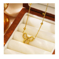 Stainless Steel 18K Gold Plated Bow pendant Necklace
