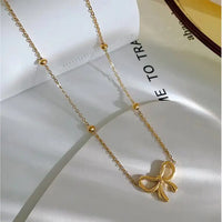 Stainless Steel 18K Gold Plated Bow pendant Necklace