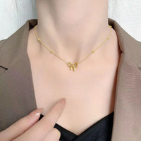 Stainless Steel 18K Gold Plated Bow pendant Necklace