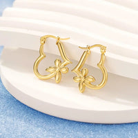 Anti-Tarnish Stainless Steel Heart Shaped Butterfly Initial Hoop Earrings – 18K Gold Plated
