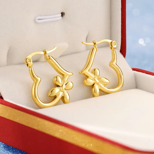 Heart Shaped Butterfly Initial Hoop Earrings – 18K Gold Plated, Anti-Tarnish Stainless Steel