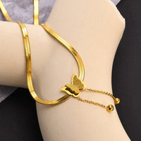 Stainless Steel Butterfly Long Tassel 18K Gold Plated Necklace