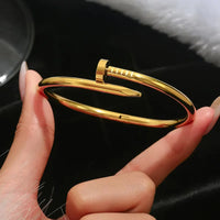 Cartier-Inspired 18K Gold Plated Stainless Steel Nail Bangle Bracelet