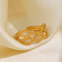 Casual Streetwear Style Lines Designs 18K Gold Plated Stainless Steel Anti-Tarnish Open Rings