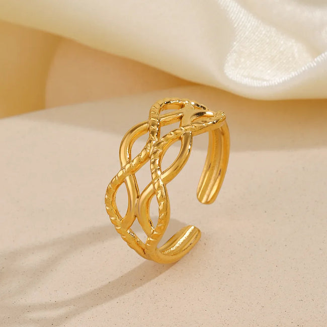 Casual Streetwear Style Lines Designs 18K Gold Plated Stainless Steel Anti-Tarnish Open Rings