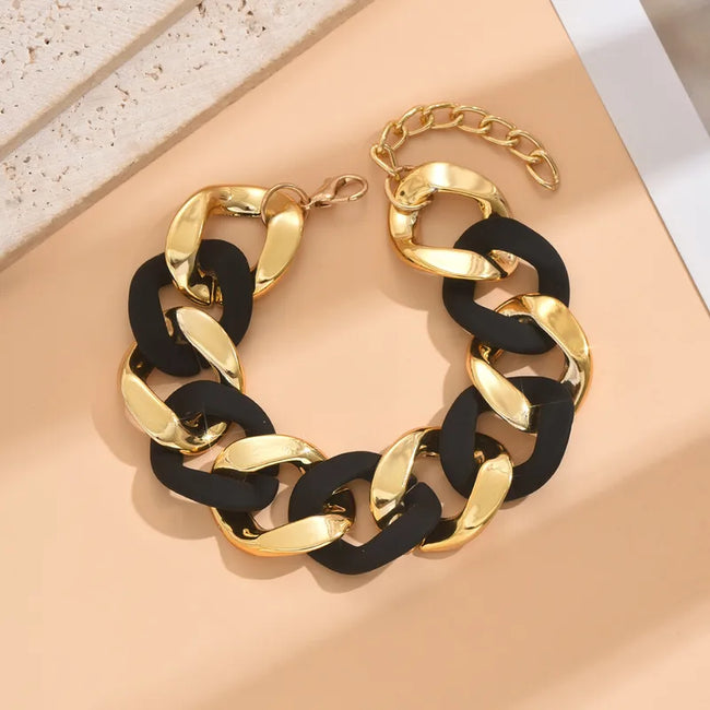 Chain Style Black Gold Bracelet For Women