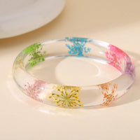 Clear Resin Bangle Bracelet with Pressed Colorful Flowers