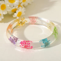 Clear Resin Bangle Bracelet with Pressed Colorful Flowers