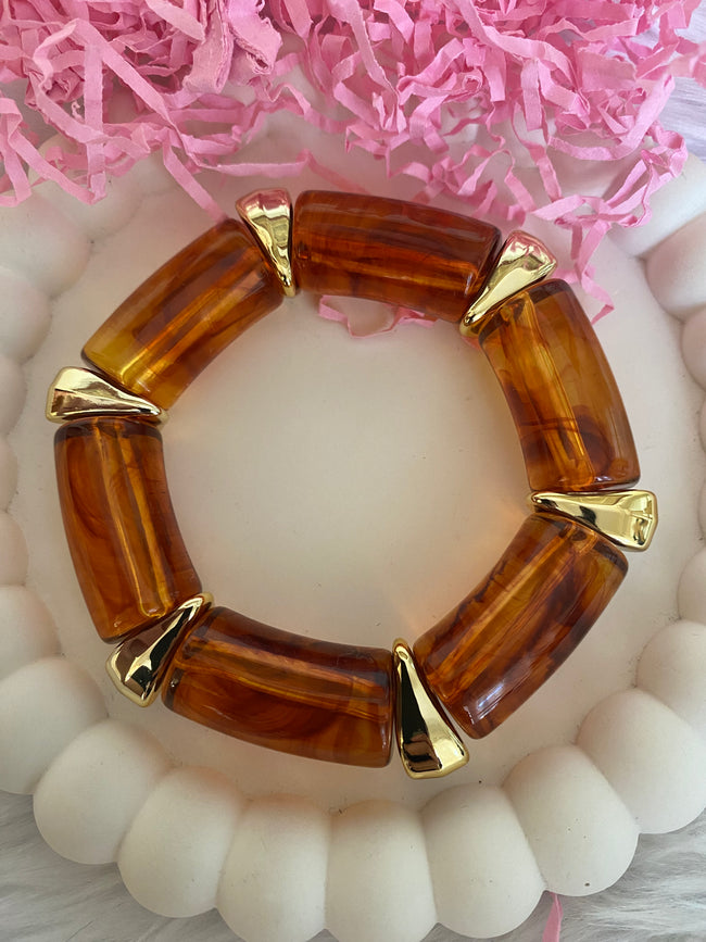 Coffee Resin & Acrylic Smudged Texture Stretch Bracelet