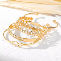 Combo Pack Of Five Gold Plated Open Adjustable Bracelet Set