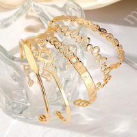 Combo Pack Of Five Gold Plated Open Adjustable Bracelet Set