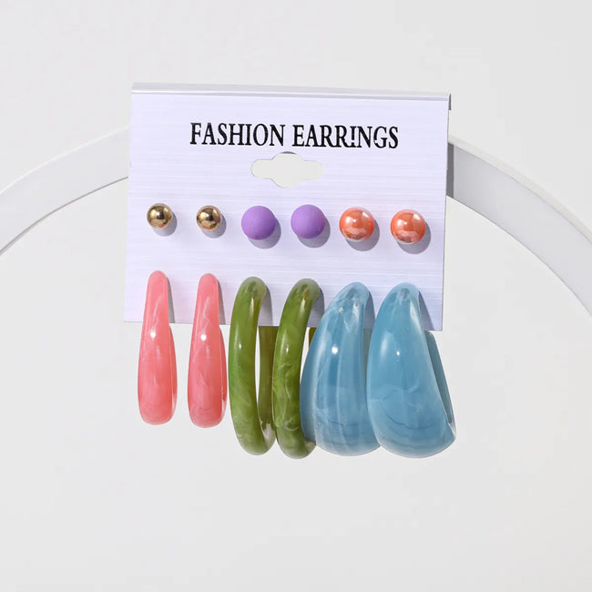 Combo Pack Of Six Colorful Hoop Stud Earrings Set
