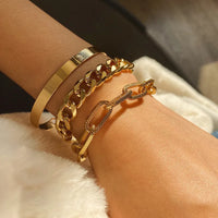 Combo Pack Of Three Gold Plated Hip-hop Style Adjustable Bracelet Set