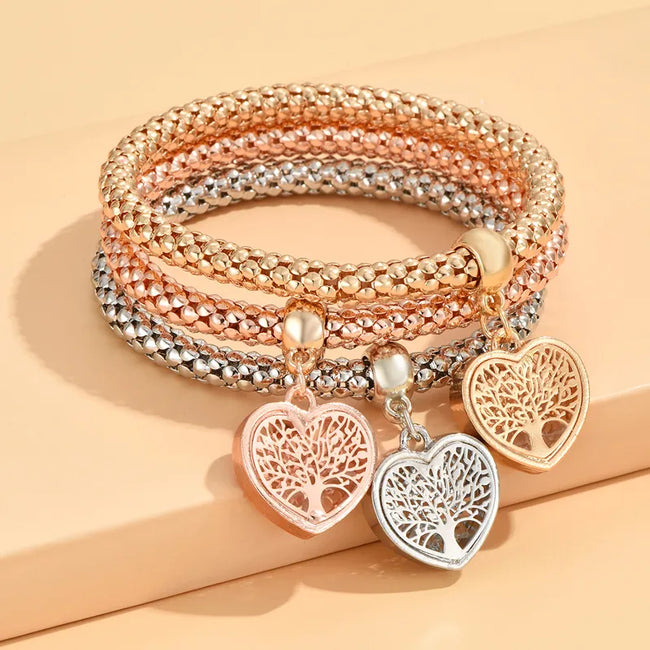 Combo Set Of Three Colors Heart Shape Tree Alloy Bracelets